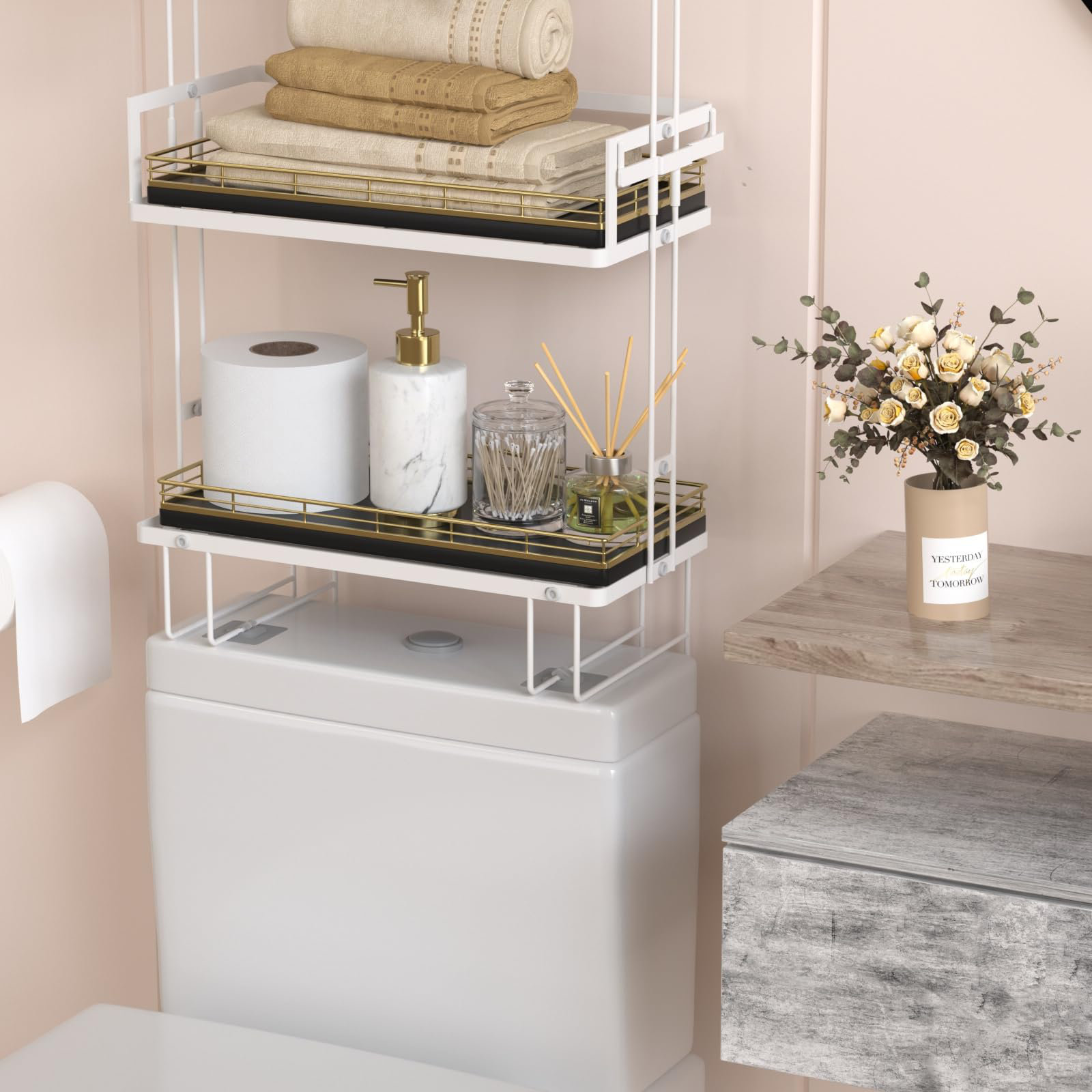 Mercer41 Oak Bathroom Toilet Tank Tray, 13" Wood Toilet Paper Storage ...